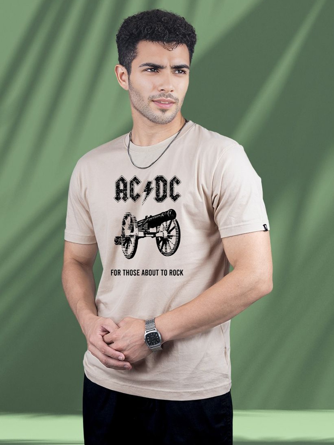 

PRONK Men Typography Printed Round Neck Cotton T-shirt, Beige