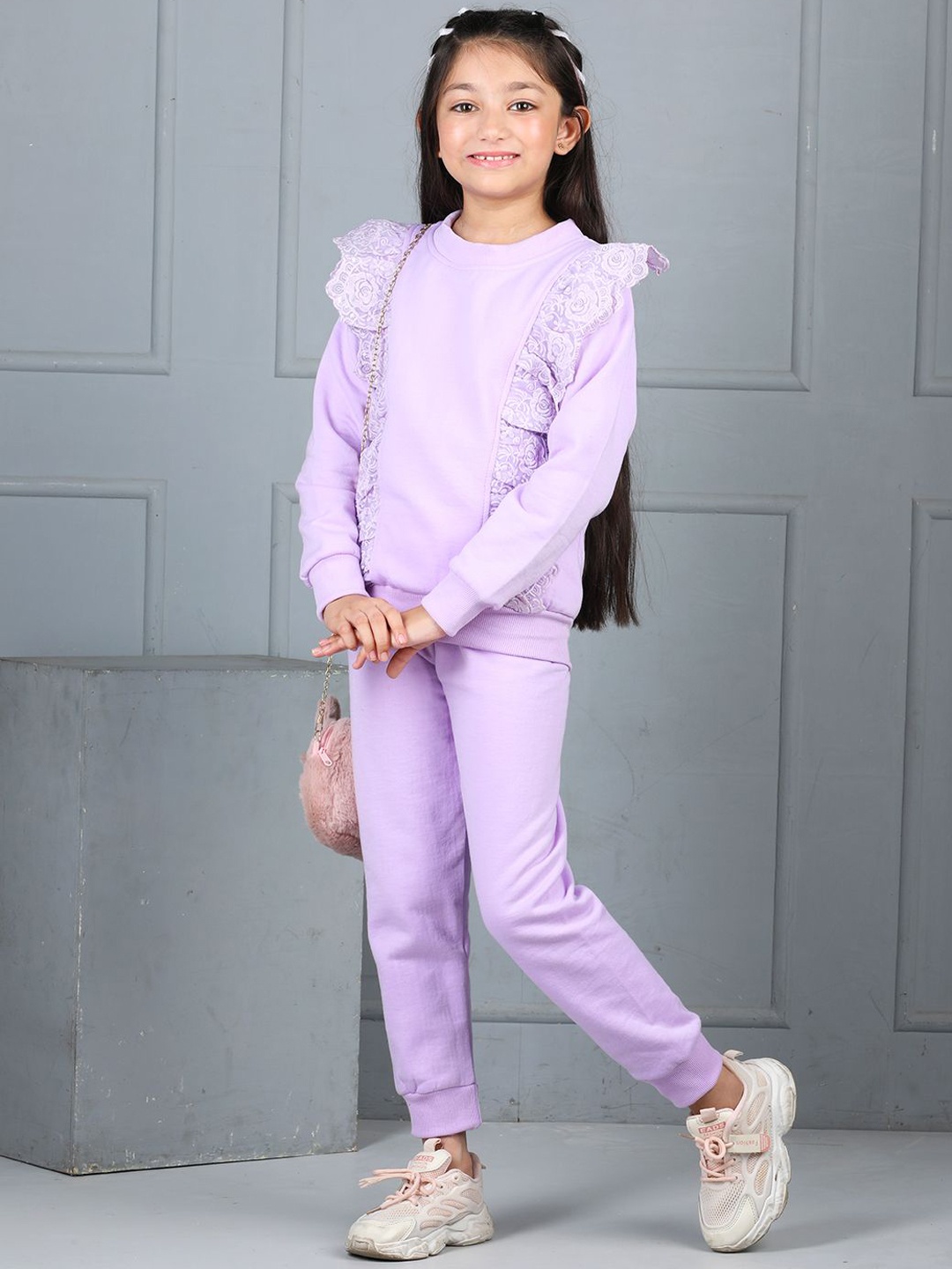 

Cutiekins Round Neck Ruffle Tracksuit, Violet