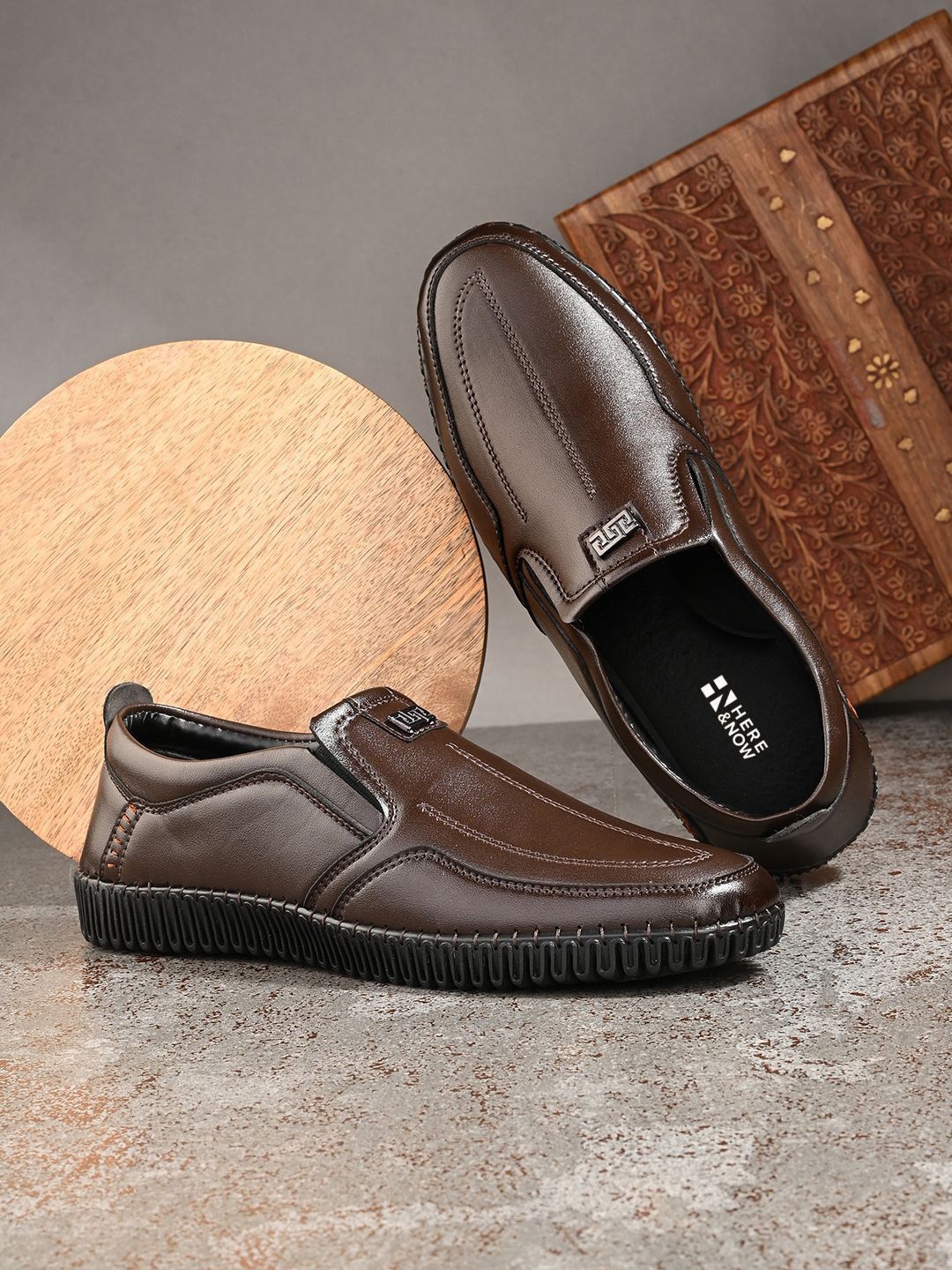 

HERE&NOW Men Slip-On Formal Loafers, Brown