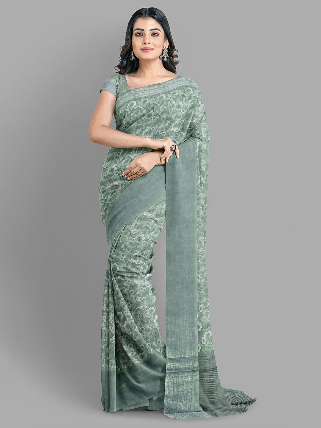 

The Chennai Silks Jute Cotton Fusion Woven Design Saree, Grey