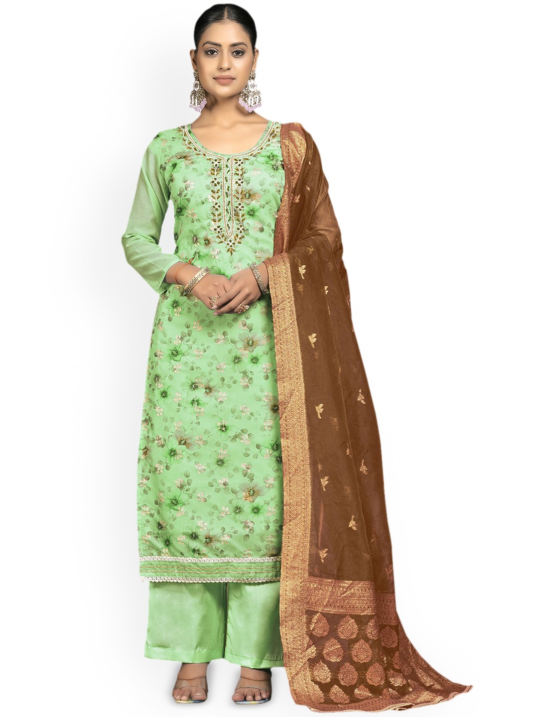 

Maroosh Floral Embellished Beads and Stones Unstitched Dress Material, Green