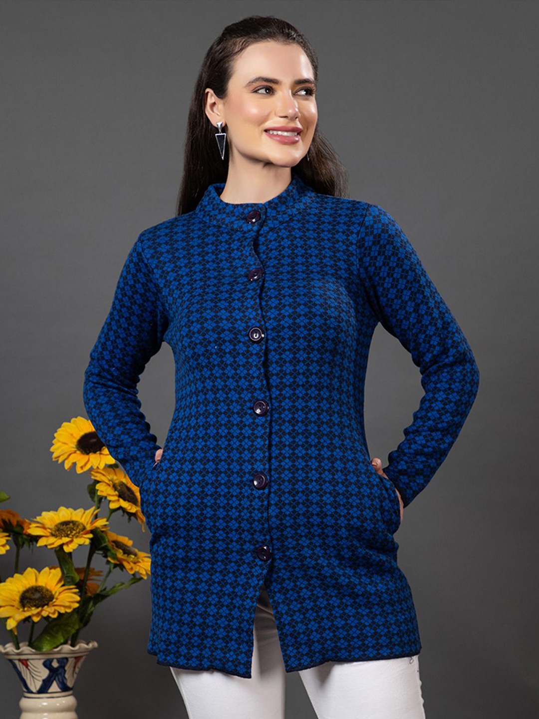 

Anouk Women Self Design Cardigan Sweater, Navy blue