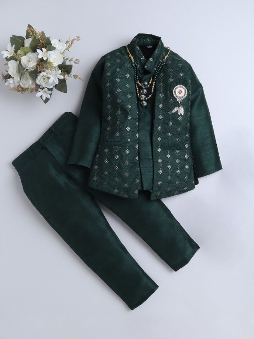 

BAESD Boys Self-Design Sherwani Set, Green