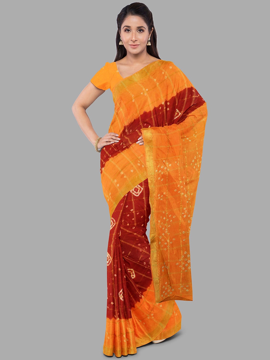 

The Chennai Silks Bandhani Pure Cotton Gadwal Saree, Maroon