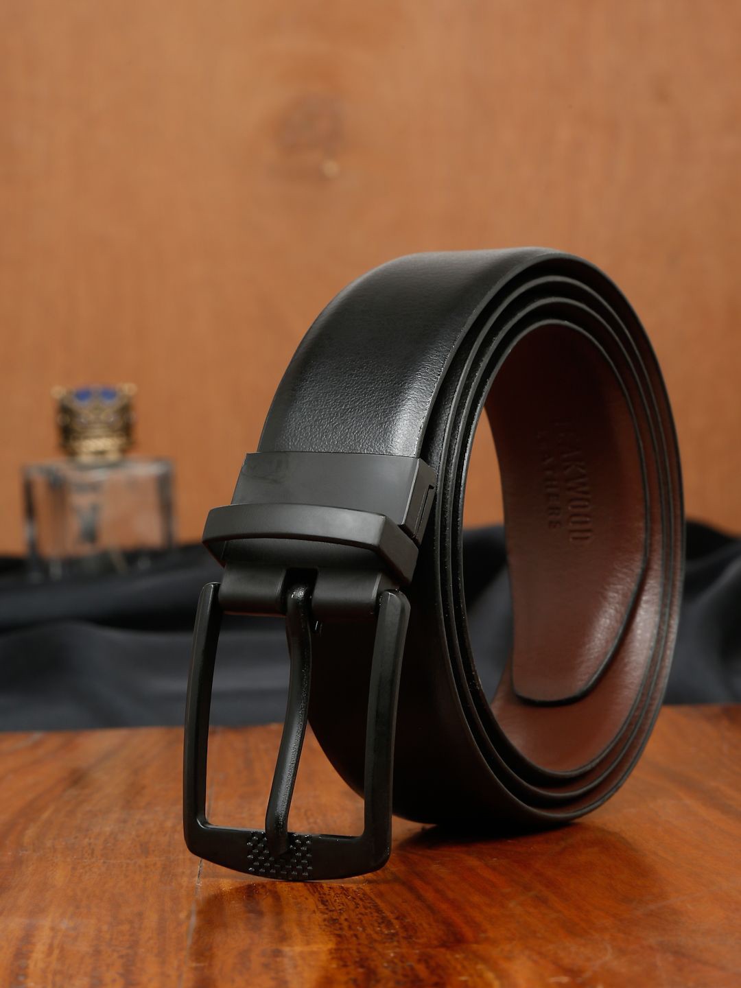 

Teakwood Leathers Men Leather Reversible Formal Belt, Black