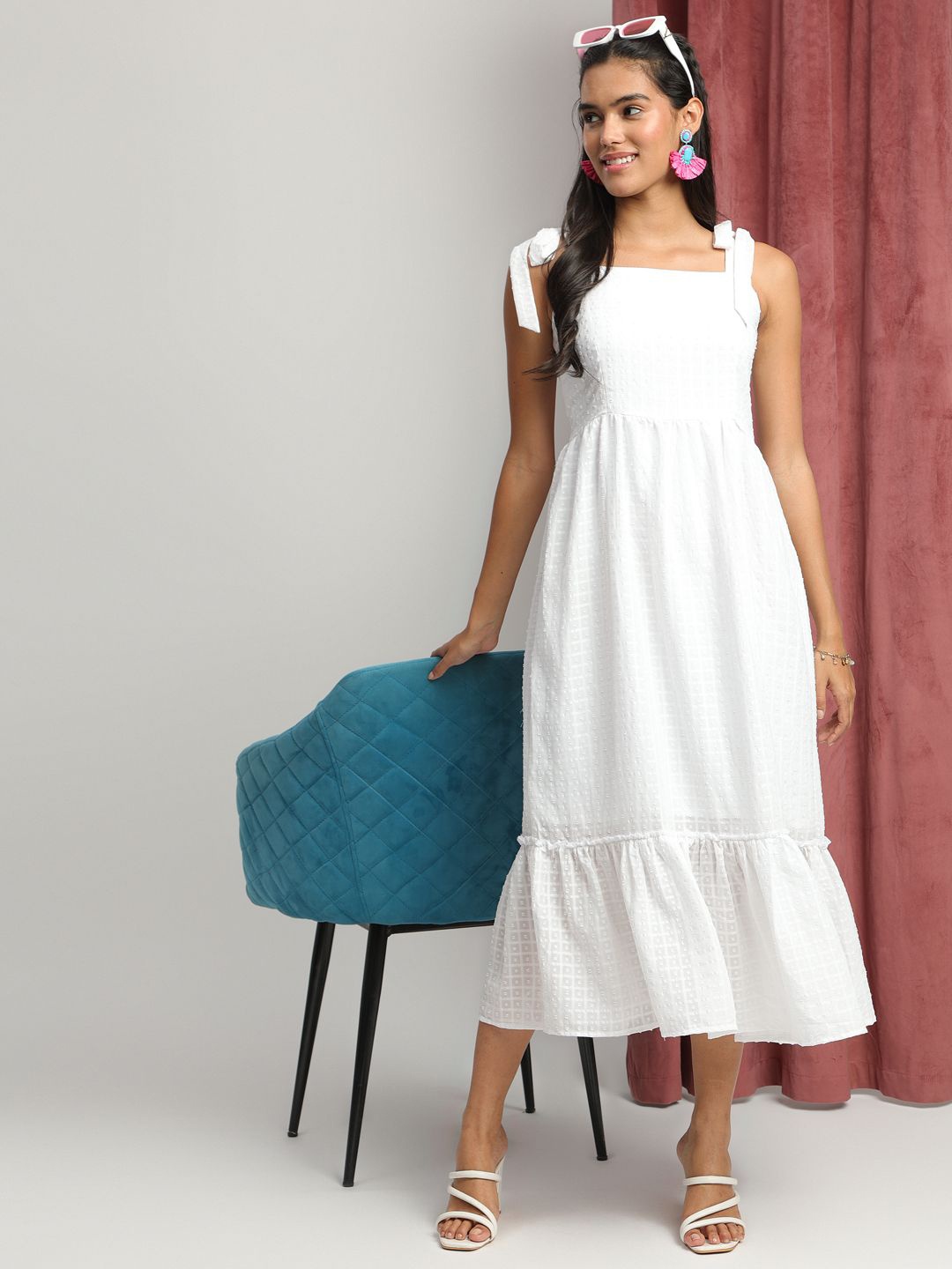 

J Turritopsis Shoulder Straps Georgette Fit & Flare Midi Dress, White
