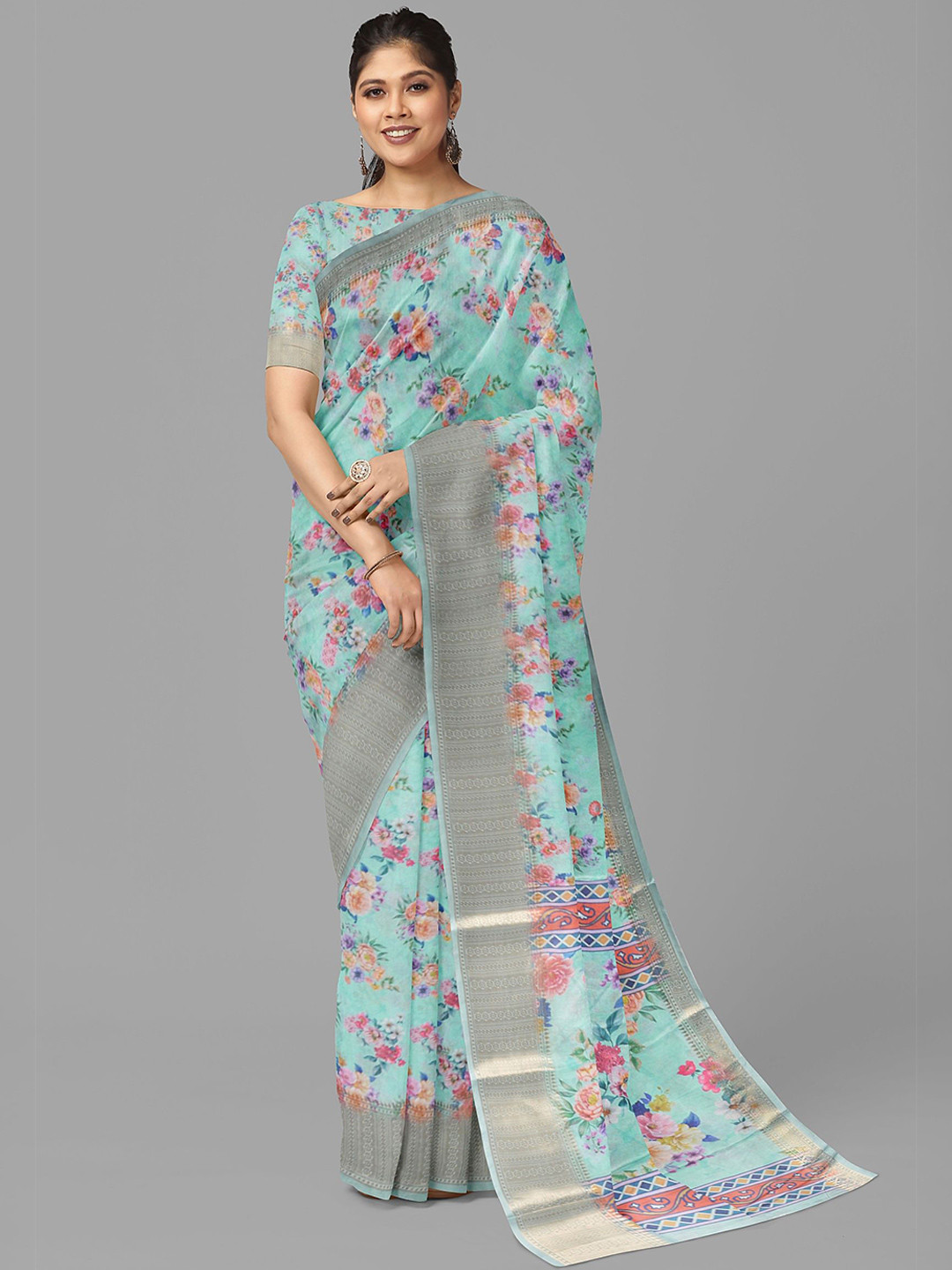 

The Chennai Silks Floral Zari Fusion Banarasi Saree, Blue