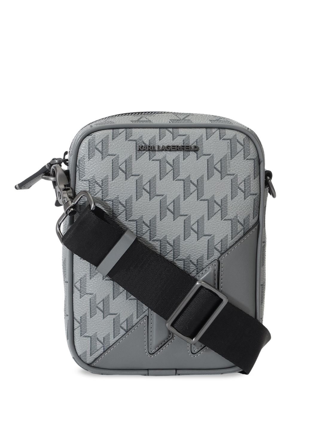 

Karl Lagerfeld Men Abstract Printed Crossbody Sling Bag, Grey