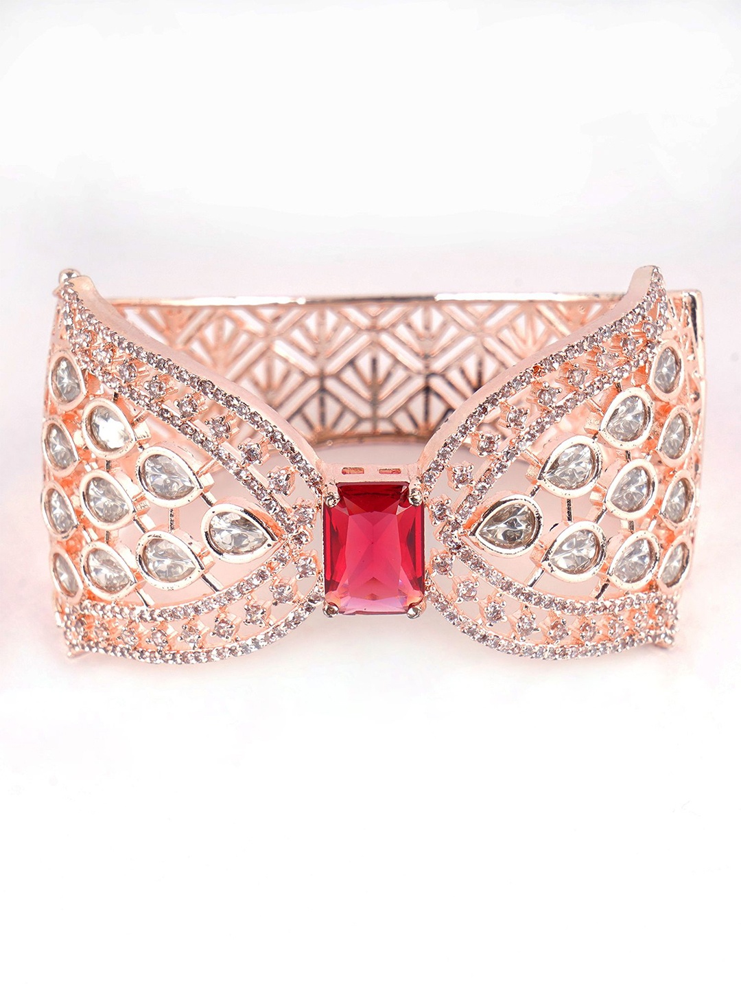 

Adwitiya Collection Rose Gold-Plated Kundan Studded Bangle-Style Bracelet