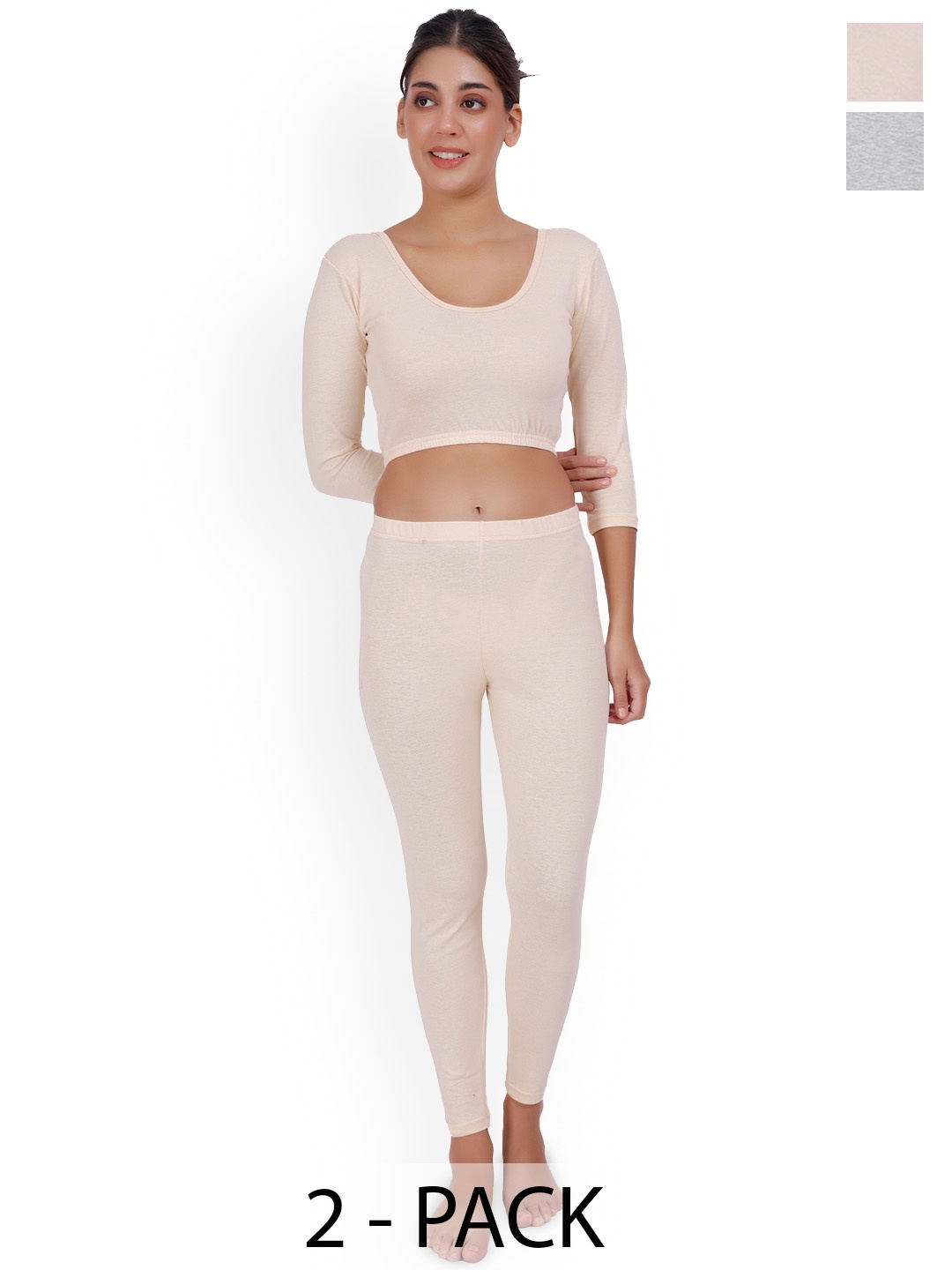 

SELFCARE Women Pack Of 2 Cotton Thermal Set, Grey