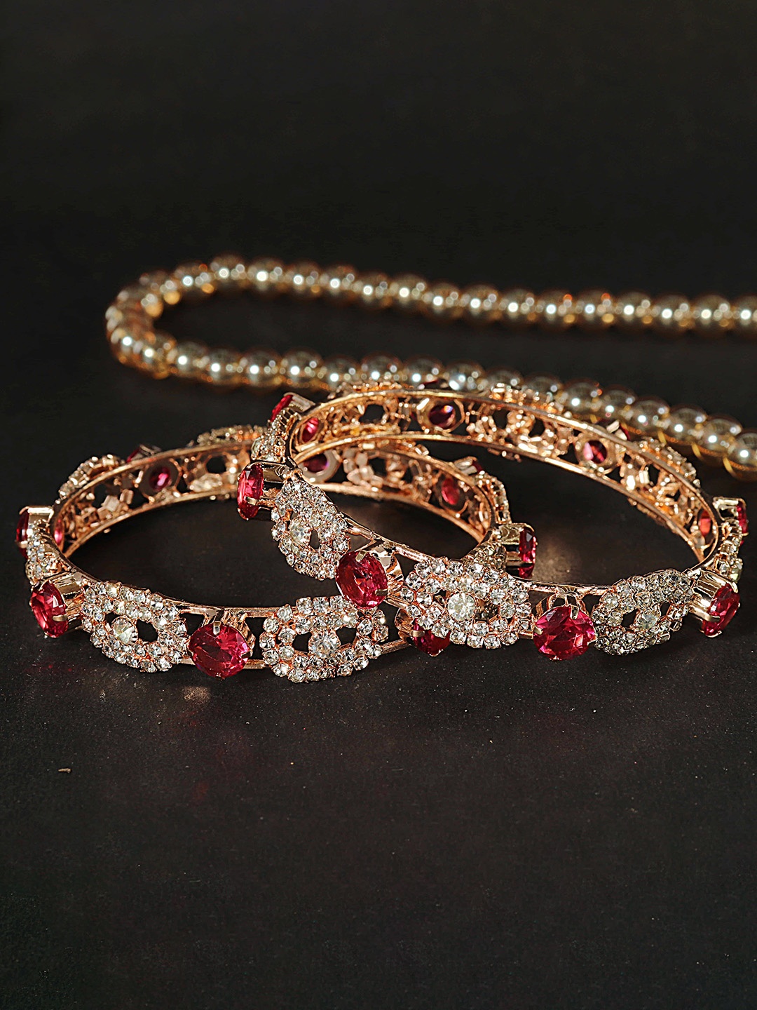 

LAVAZZA Set Of 2 CZ & Amercian Diamond Studded Kada Bangles, Gold
