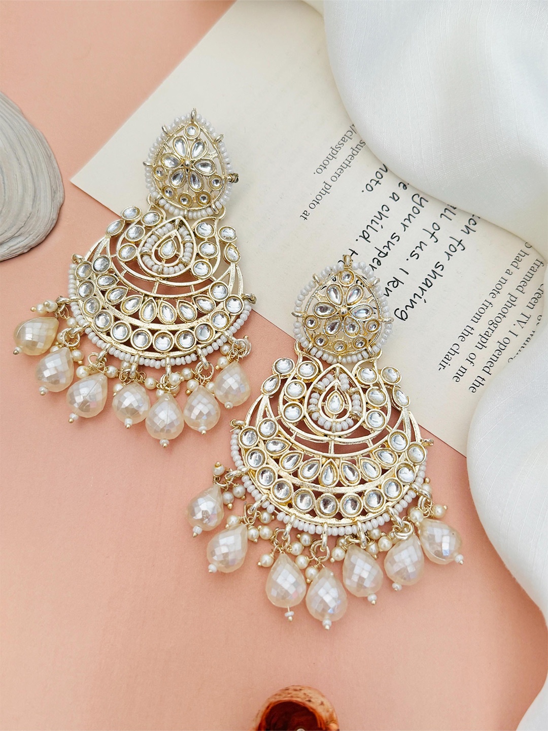 

ABDESIGNS Gold-Plated Classic Kundan Beaded Drop Earrings