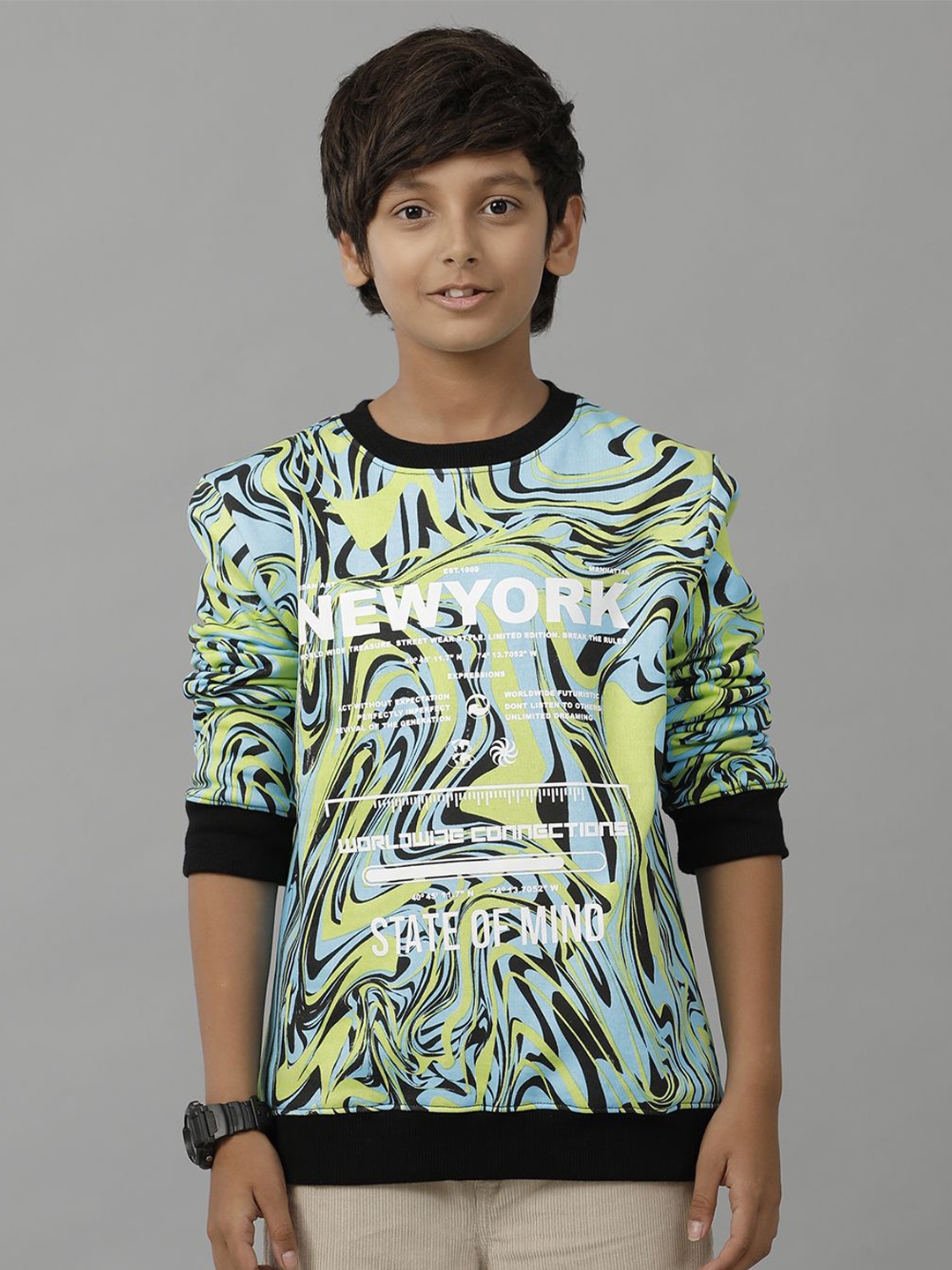 

UNDER FOURTEEN ONLY Women Boys Cotton Printed Sweatshirt, Green
