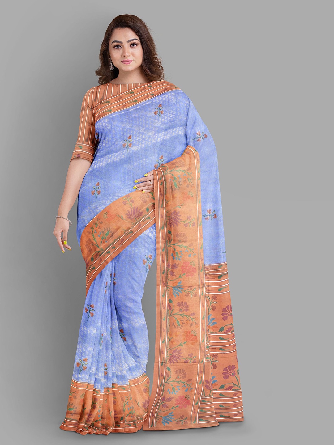 

The Chennai Silks Floral Woven Design Baluchari Saree, Blue