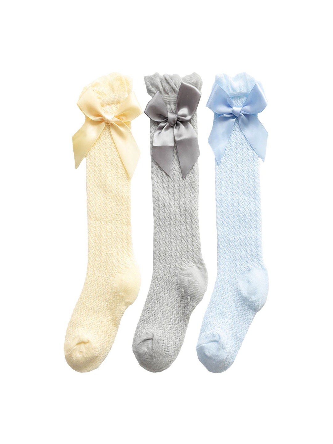 

SYGA Infants Kids Pack Of 3 Self-Design Cotton Above Knee Length Socks, Yellow