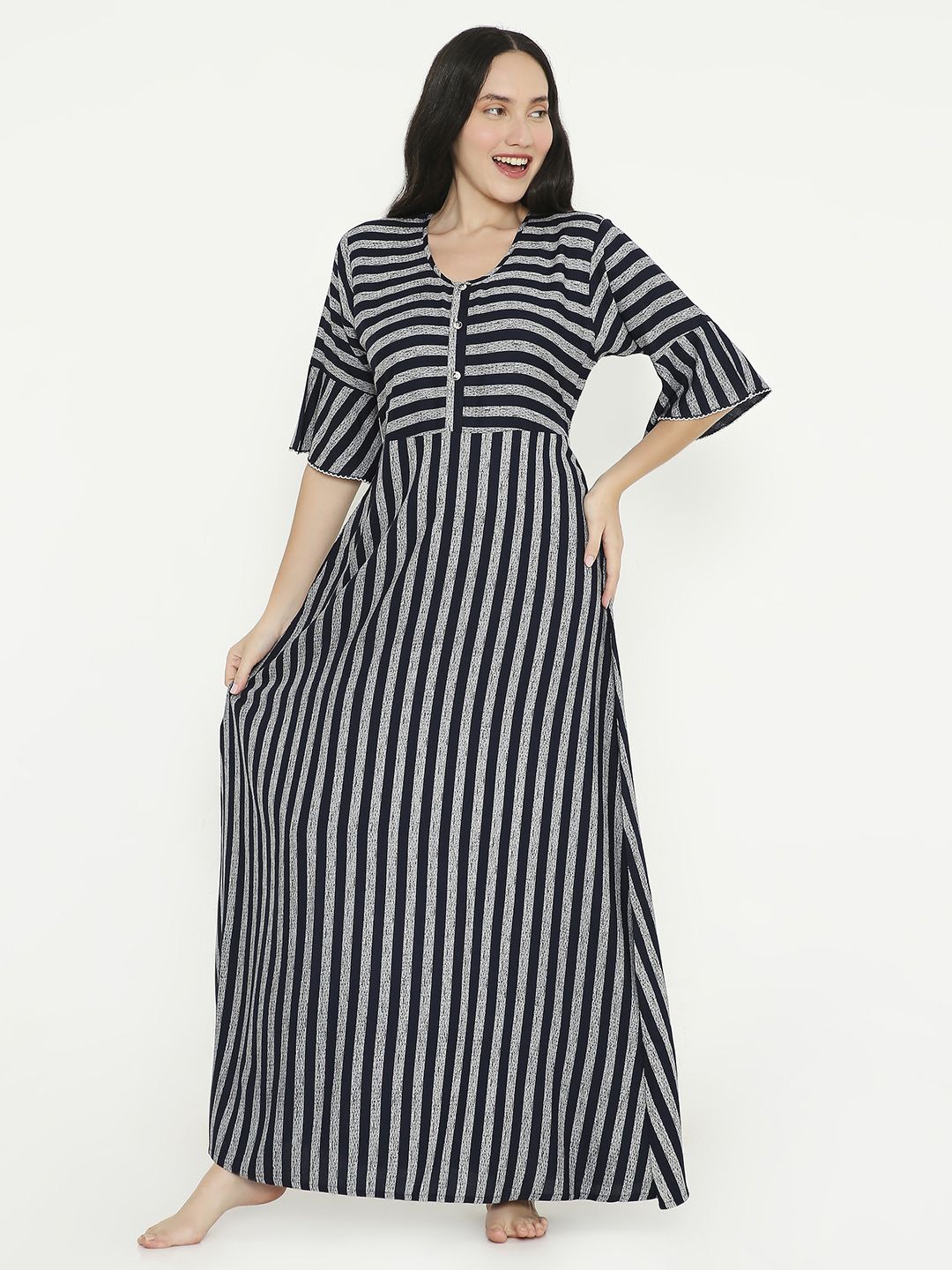 

NIGHTSPREE Printed Round Neck Maxi Nightdress, Navy blue