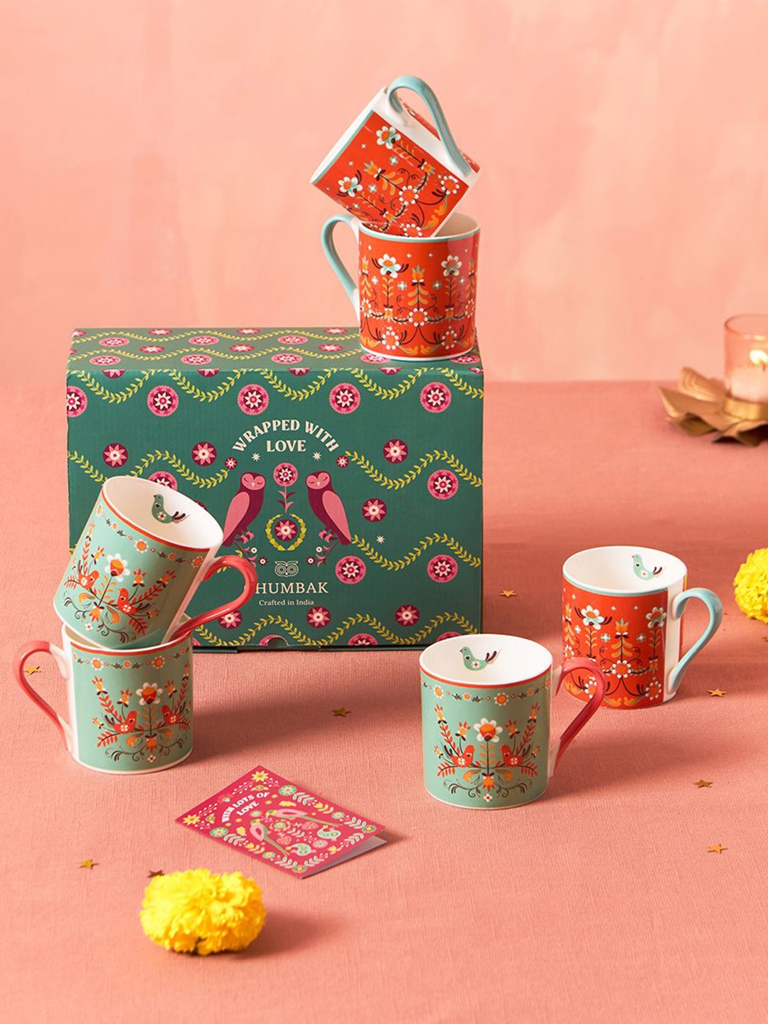 

Chumbak Green & Red Printed Ceramic Matte Mugs Set of Cups and Mugs