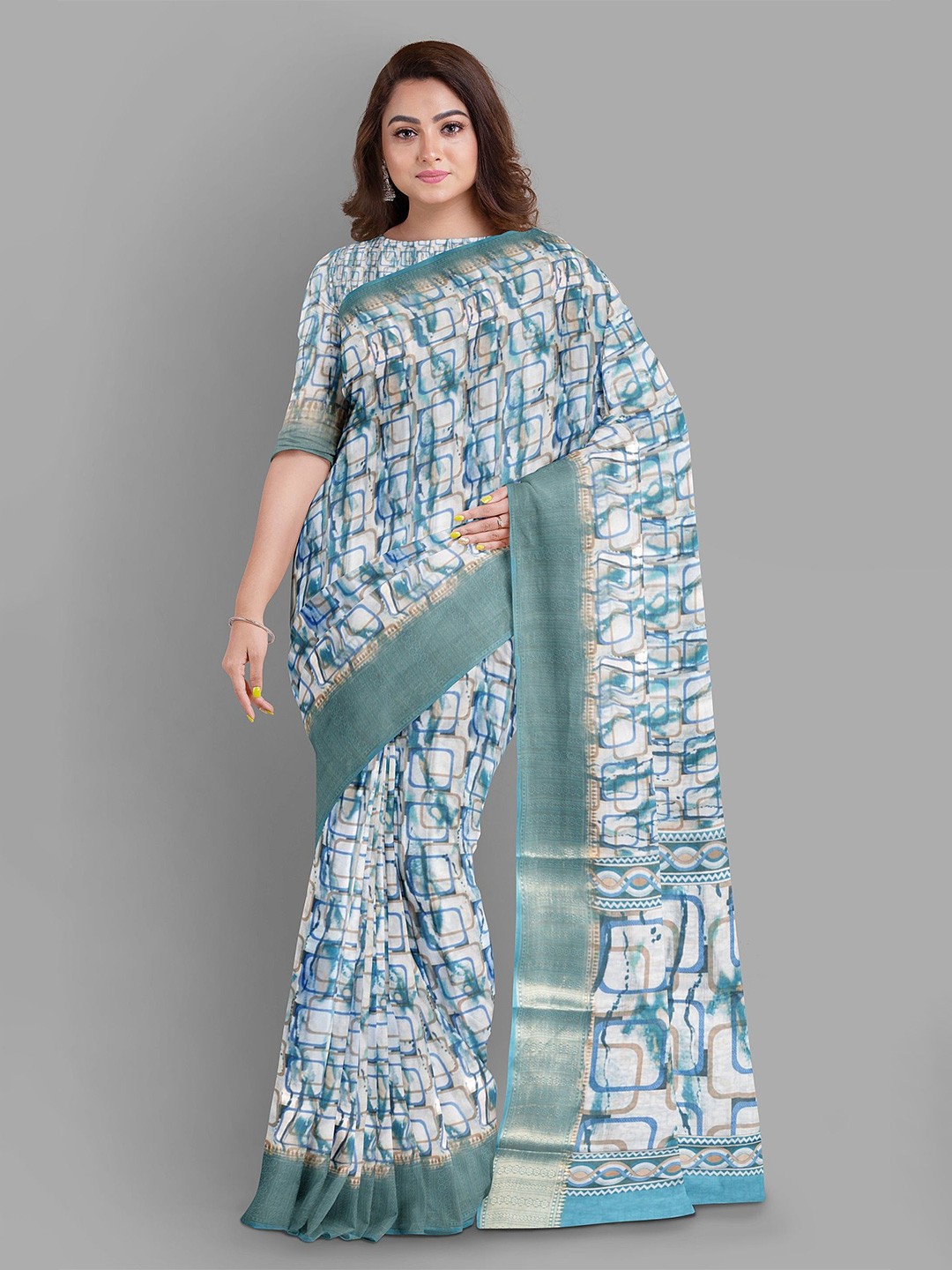

The Chennai Silks Zari Printed Banarasi Saree, Off white