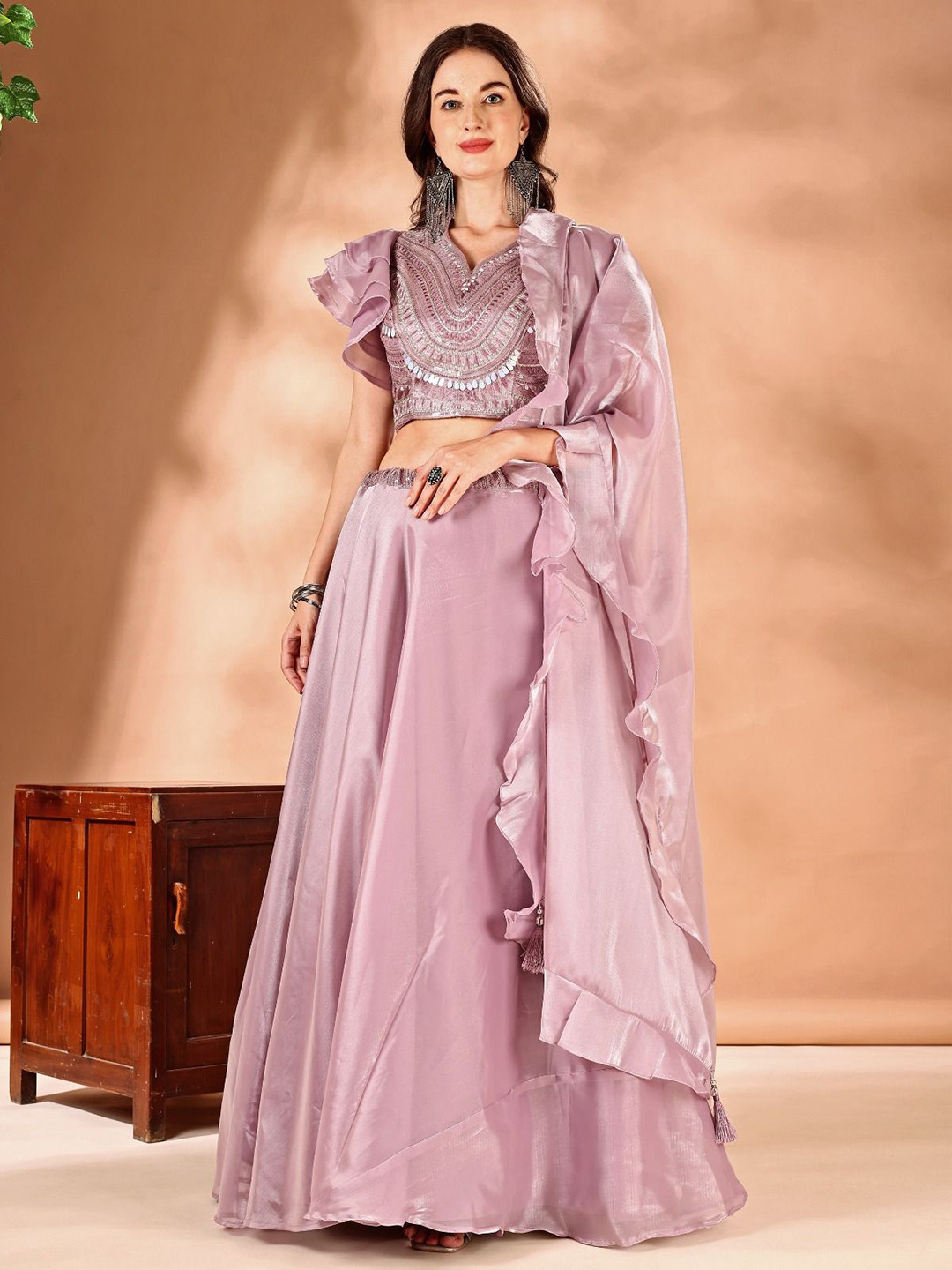 

JIVORA Embroidered Thread Work Ready to Wear Lehenga & Blouse With Dupatta, Pink