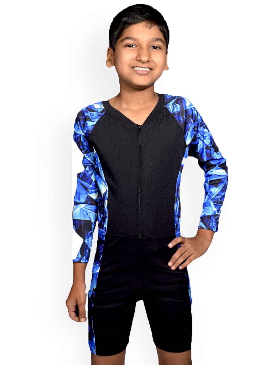 

Aqua Holic Boys Printed V-Neck Legsuits, Black