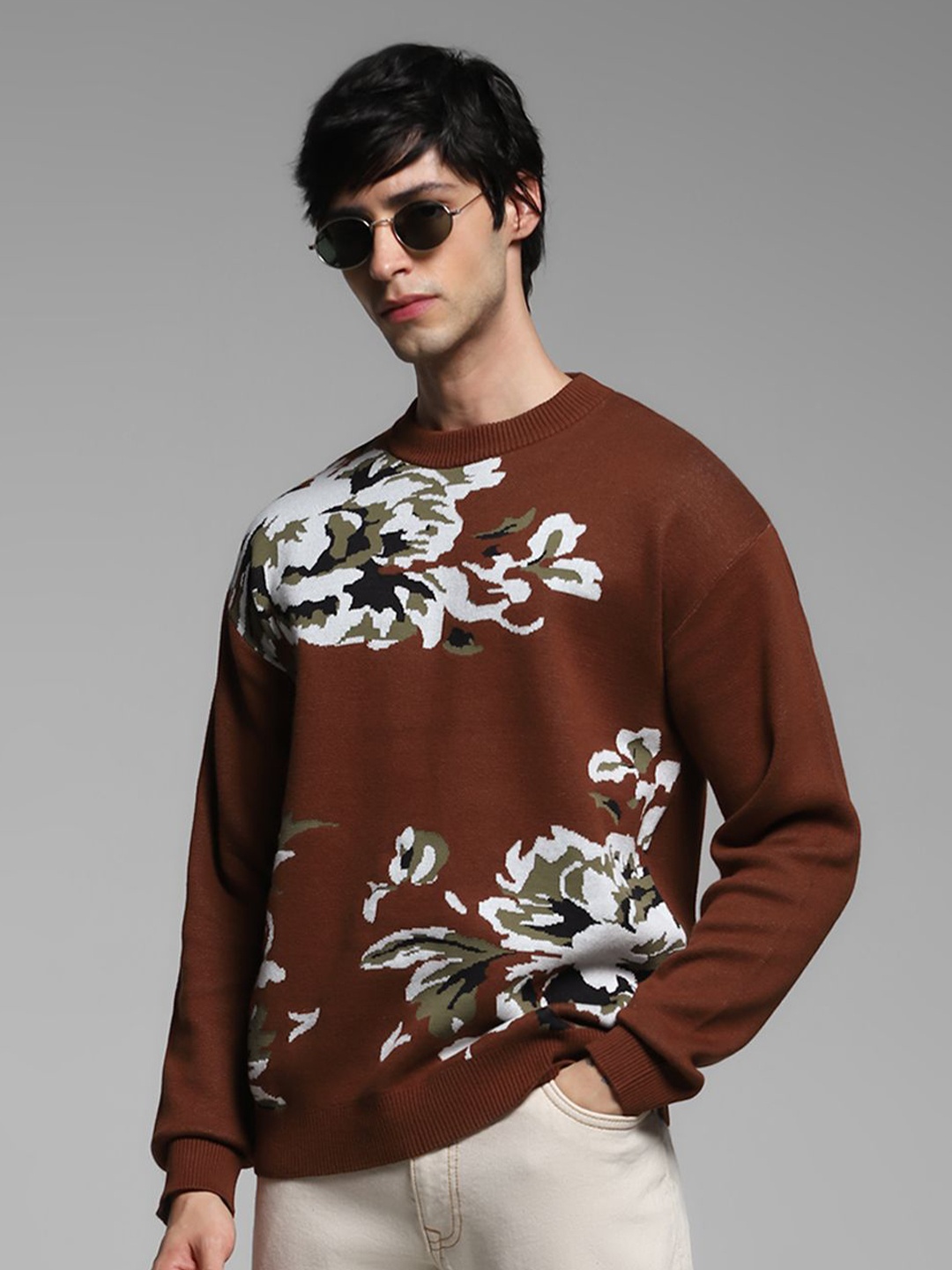

Jack & Jones Men Round Neck Cotton Pullover, Brown