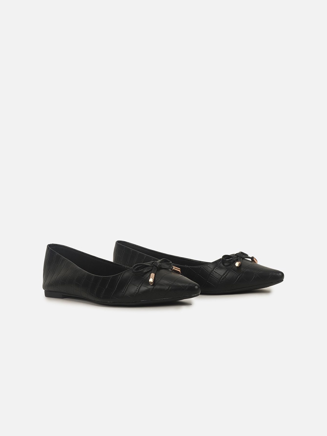 

Carlton London Women Textured Ballerinas with Bows Flats, Black