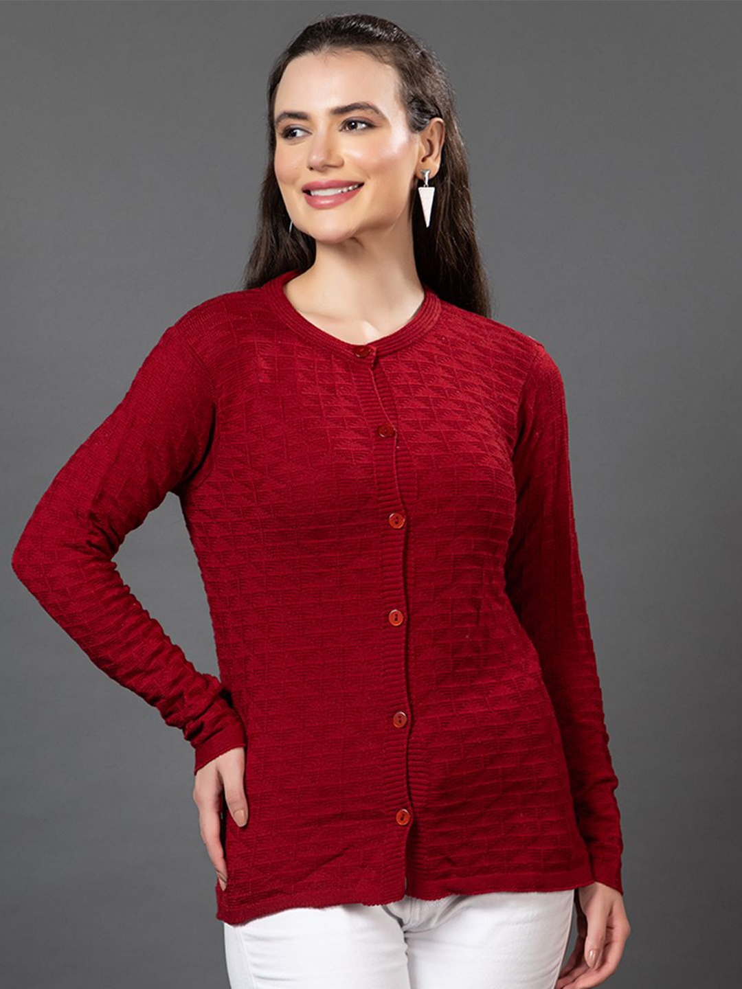 

Anouk Women Cable Knit Self Design Regular Winter Cardigan, Maroon