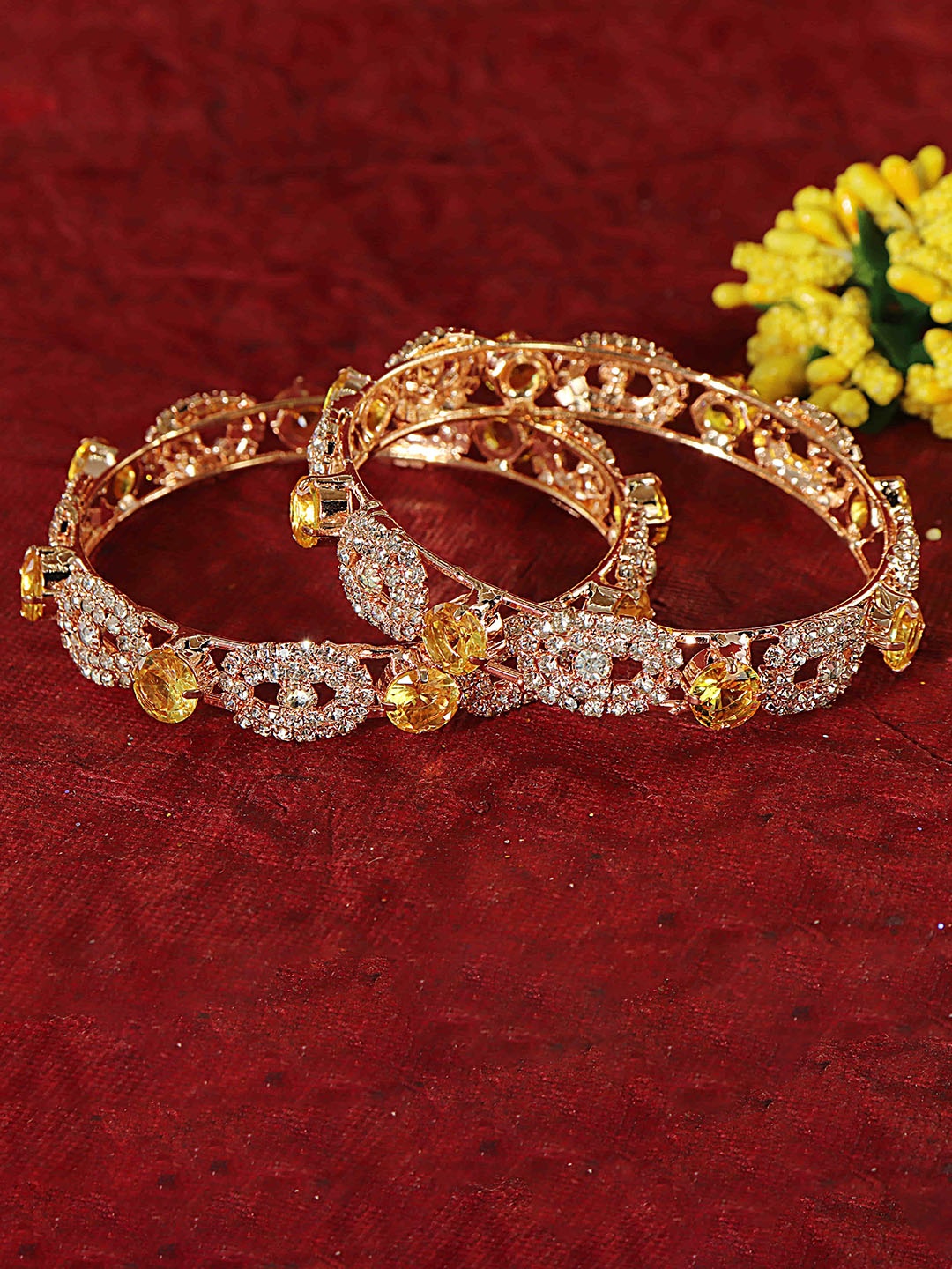 

LAVAZZA Set Of 2 CZ & Amercian Diamond-Studded Kada Bangles, Rose gold