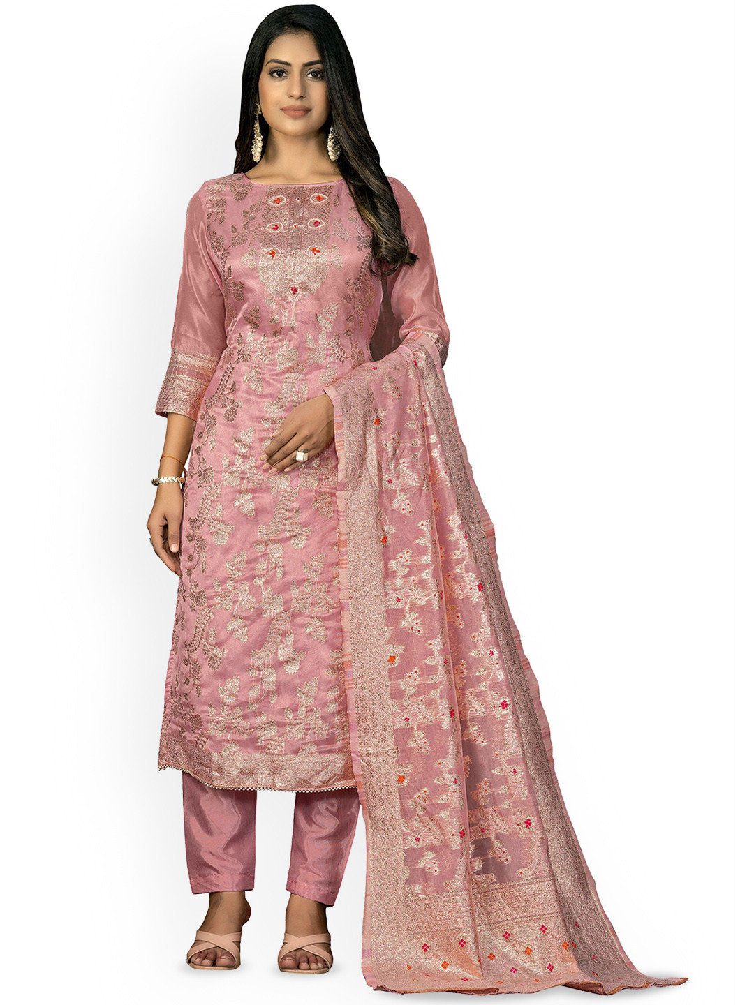 

Maroosh Floral Woven Design Unstitched Dress Material, Peach