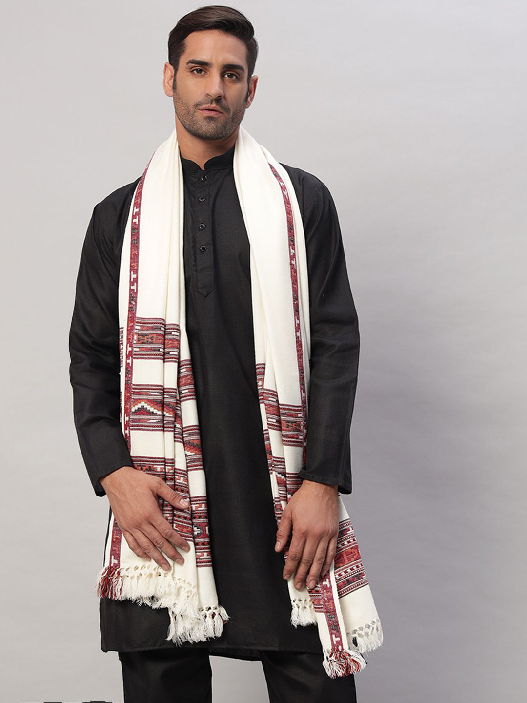

HANDICRAFT PALACE Woven Design Shawl, White