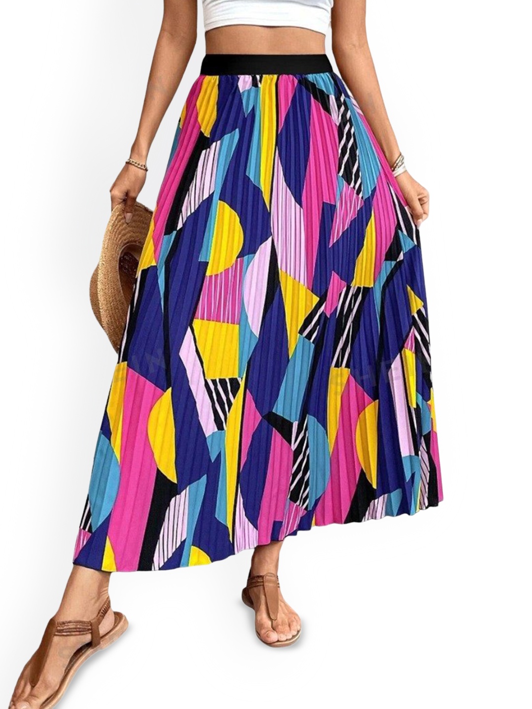 

Raiyani Enterprise Women Printed Flared Maxi Skirt, Navy blue