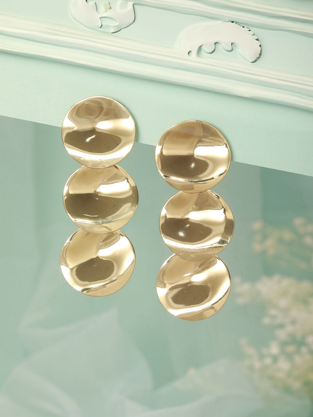 

SARAF TRENDZ Gold Plated Hammered Statement Anti-tarnish Stainless Steel Drop Earrings