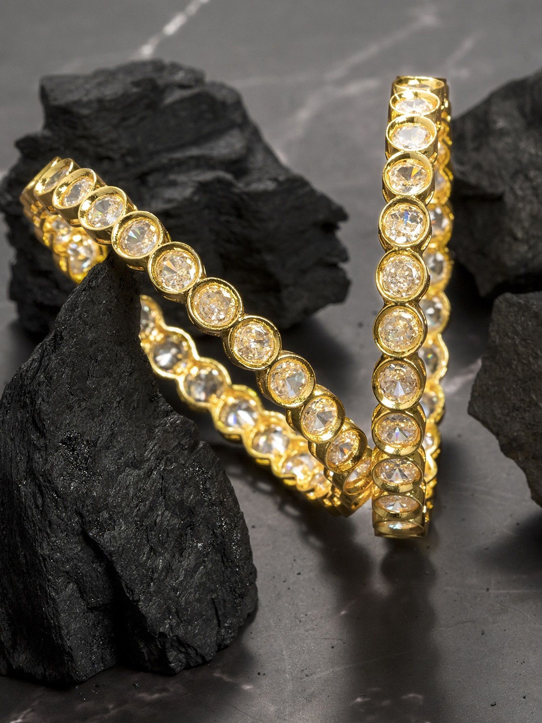 

Zevarly Set Of 2 Gold Plated American Diamond-Studded Bangles