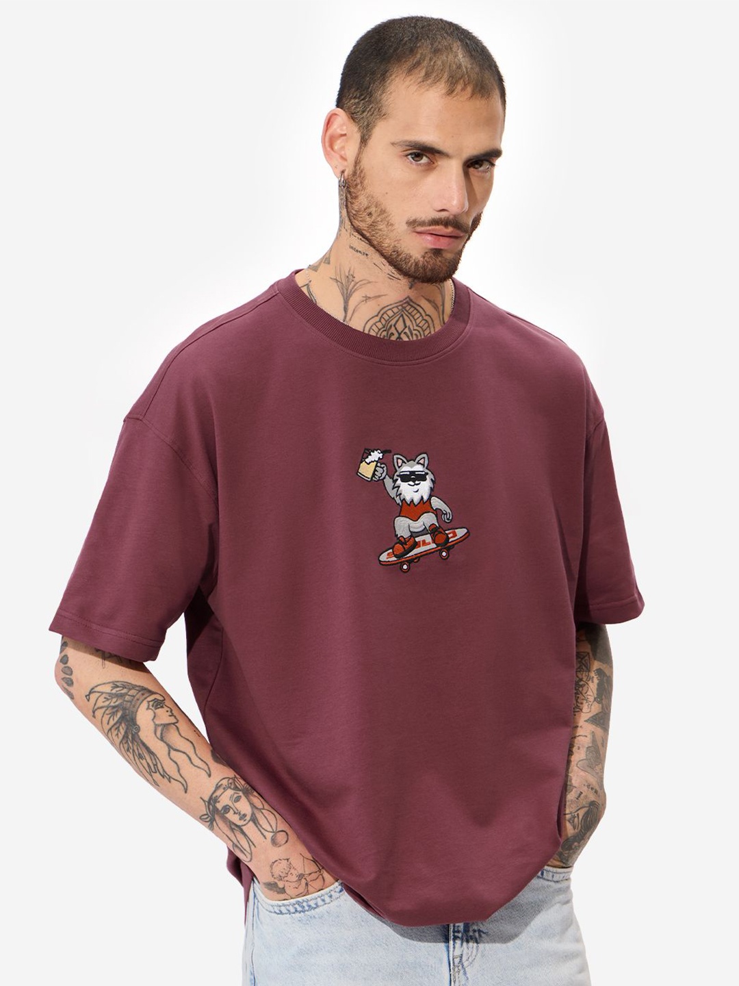 

The Souled Store Men Printed T-shirt, Burgundy