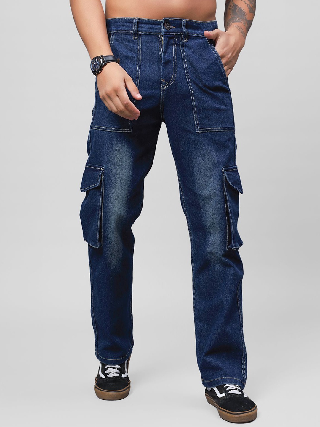 

PEPLOS Men Loose Fit Cargos Trousers, Blue