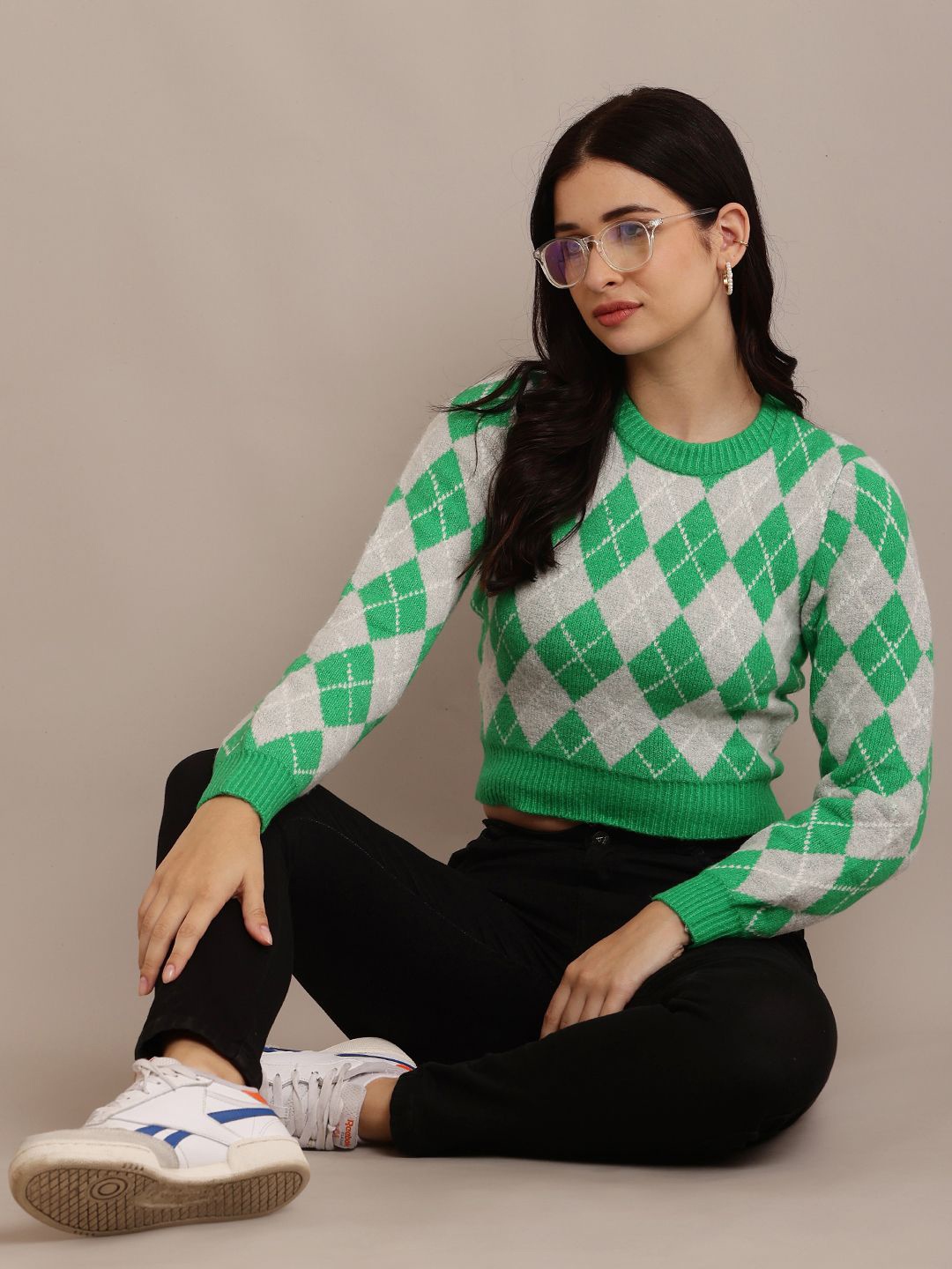 

NoBarr Women Argyle Printed Pullover Sweater, Green