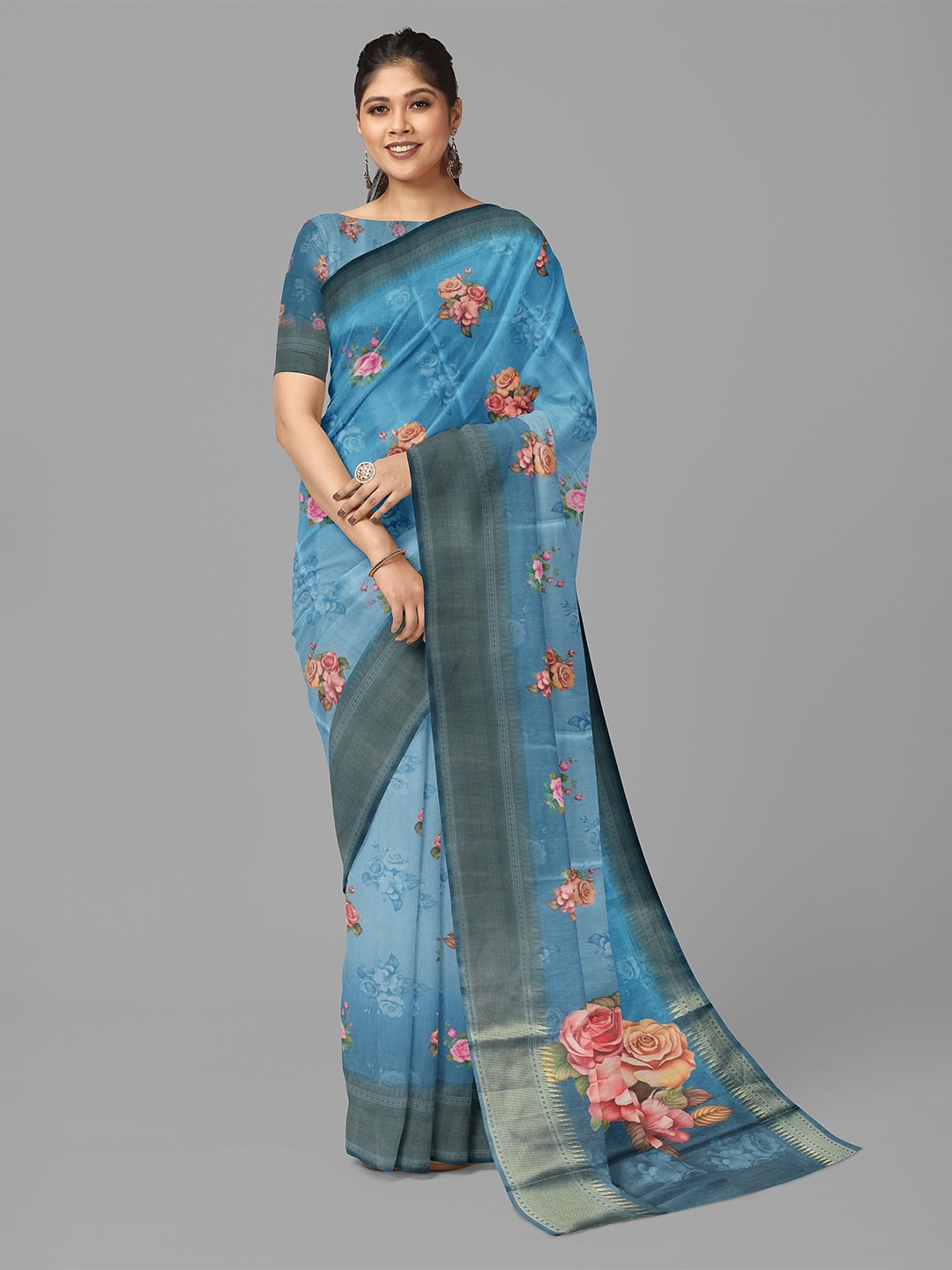 

The Chennai Silks Floral Printed Banarasi Saree, Blue