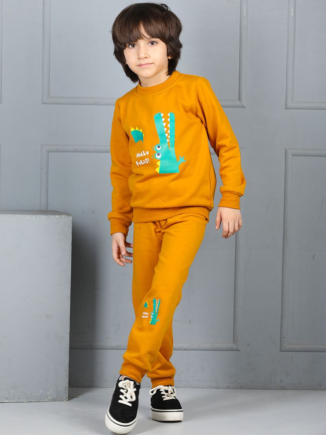 

Cutiekins Printed Sweatshirt & Joggers Tracksuits, Mustard