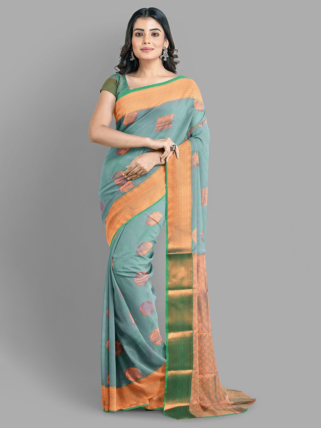 

The Chennai Silks Ethnic Motifs Woven Design Fusion Baluchari Saree, Blue