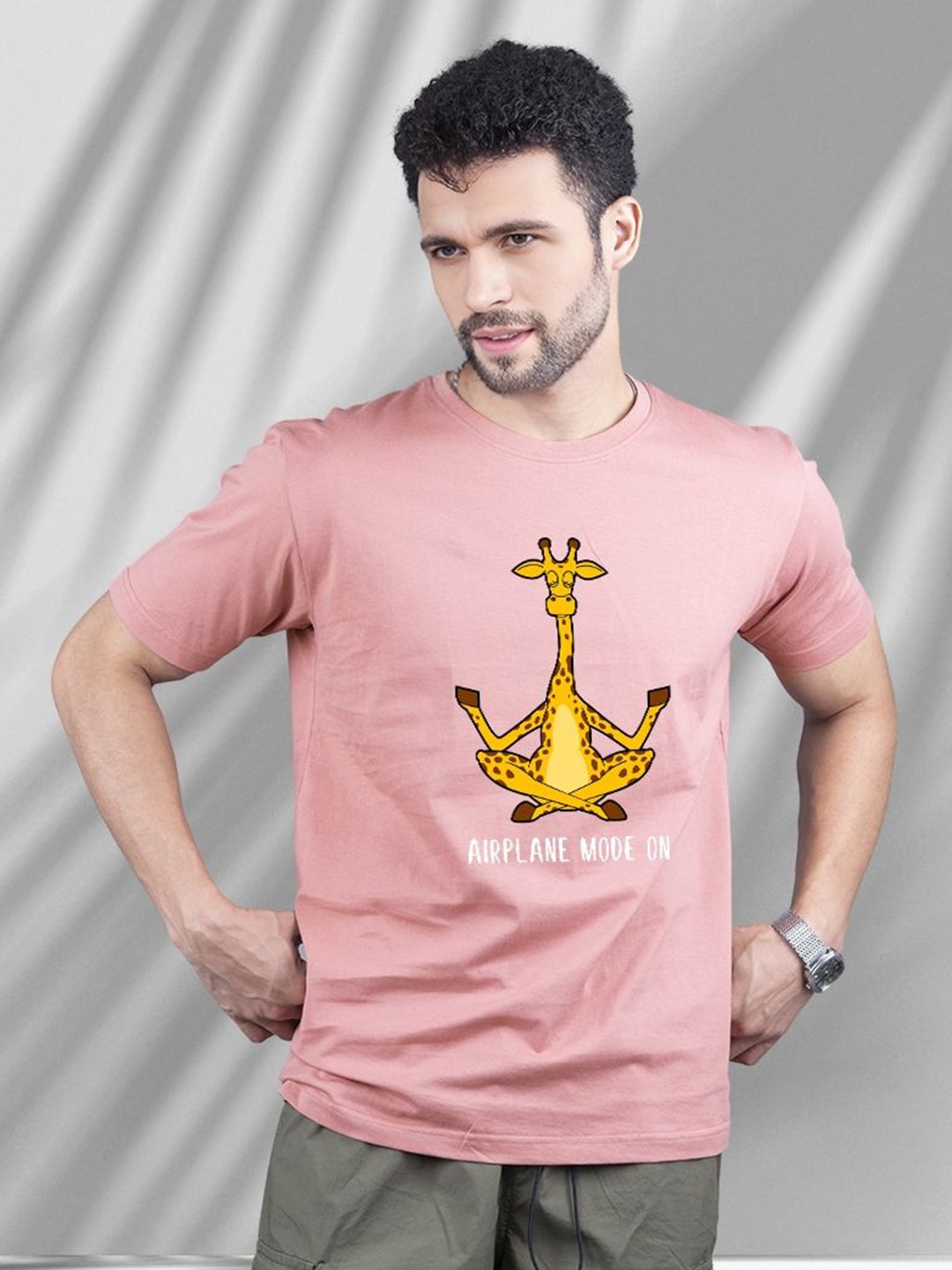 

PRONK Men Graphic Printed Round Neck Cotton T-shirt, Pink