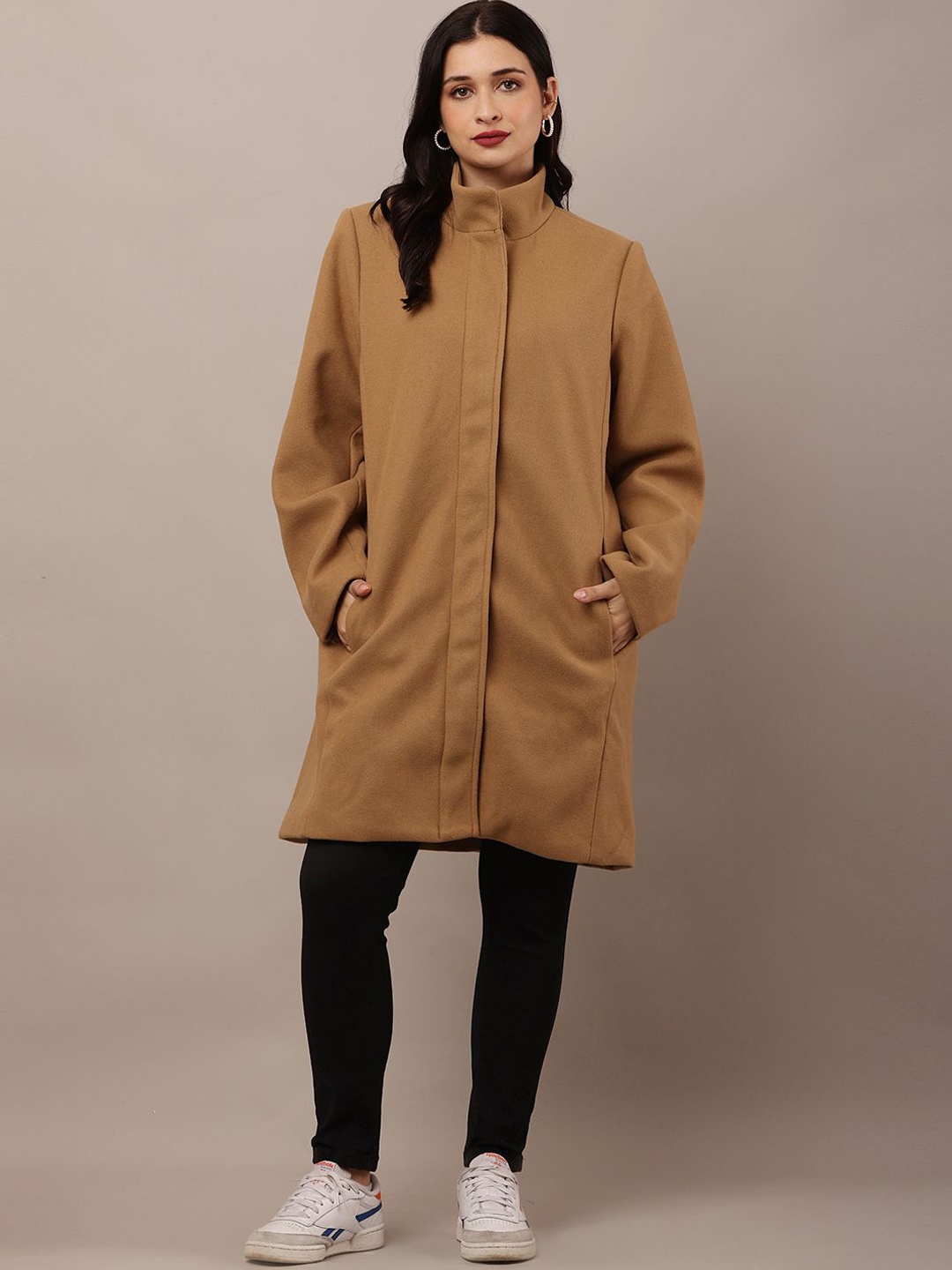 

NoBarr Women High Neck Long Sleeve Trench Coat, Brown