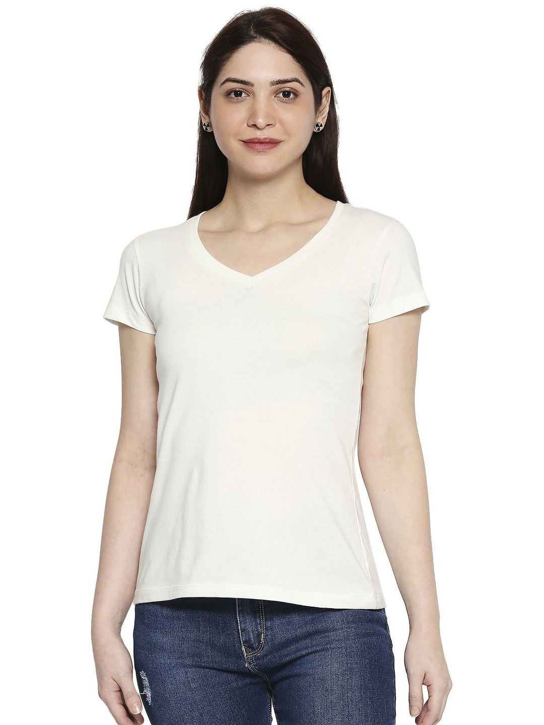 

AMMARZO V Neck Short Sleeves Cotton T-Shirt, Off white