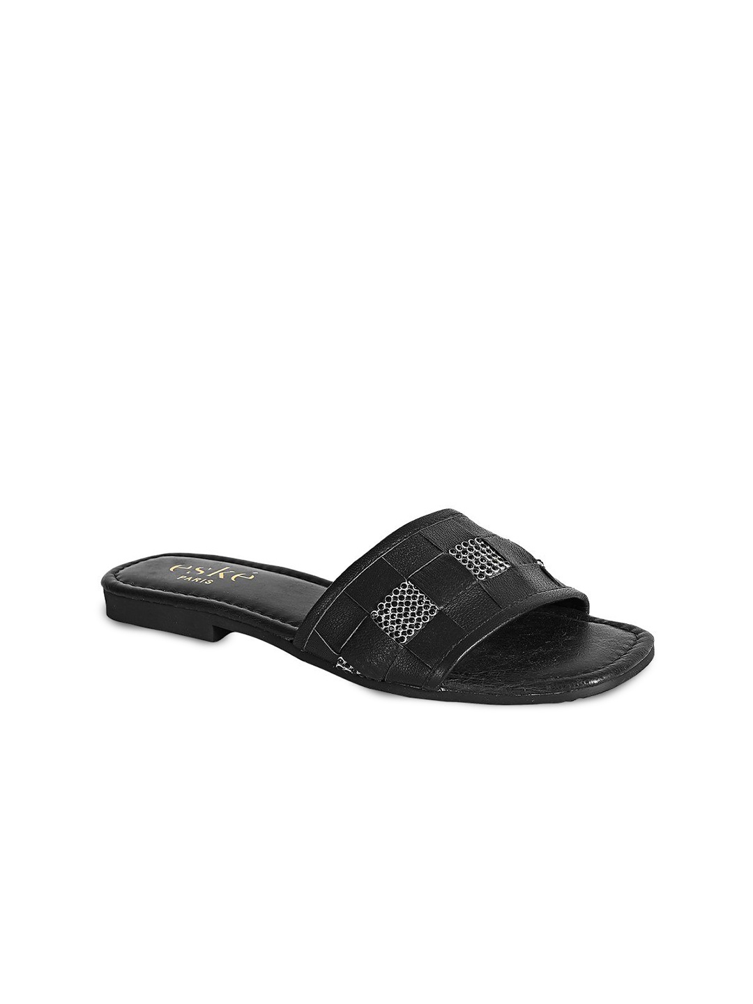 

Eske Women Embellished Slip-on Open Toe Flats, Black