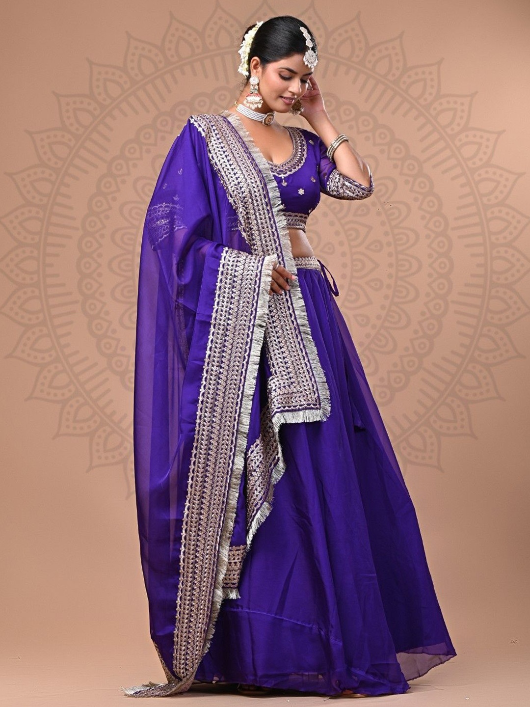 

Futra Gabha Embroidered Sequinned Semi-Stitched Lehenga & Unstitched Blouse With Dupatta, Purple