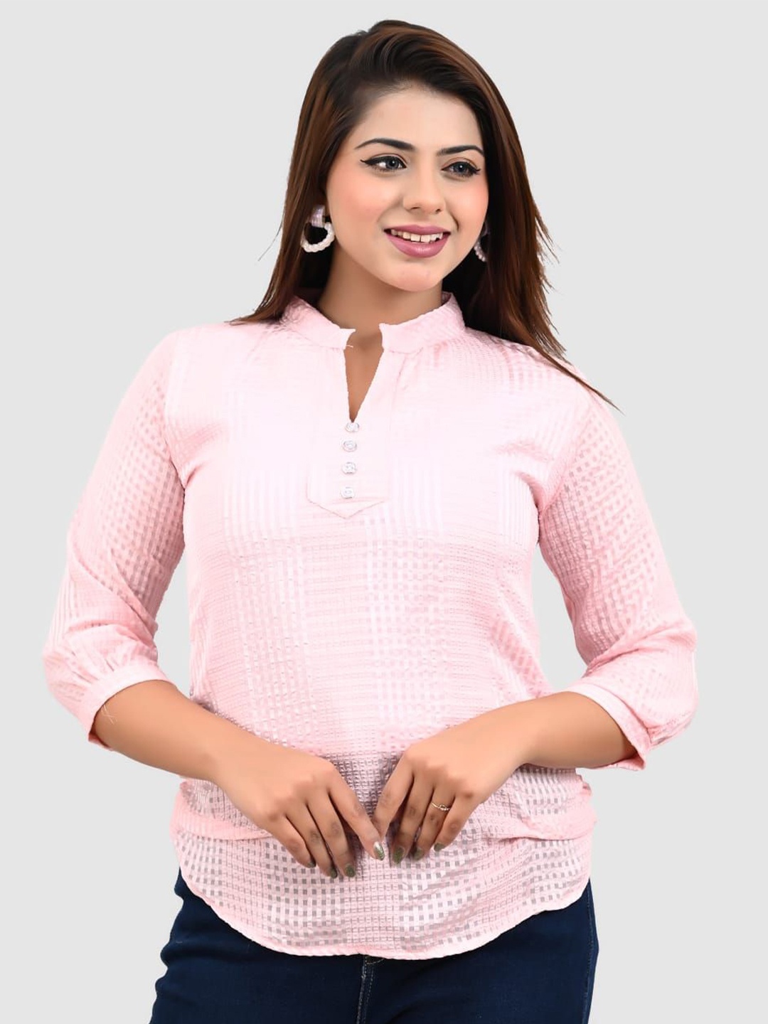 

FELLAMO Women Checked Cotton Top, Pink