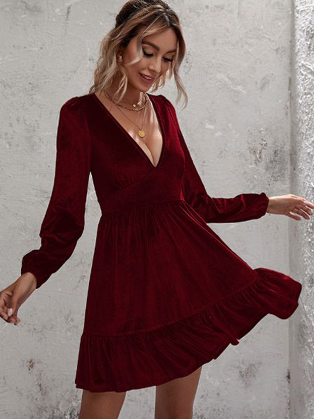 

StyleCast Women V-Neck Fit and Flare Dress, Red
