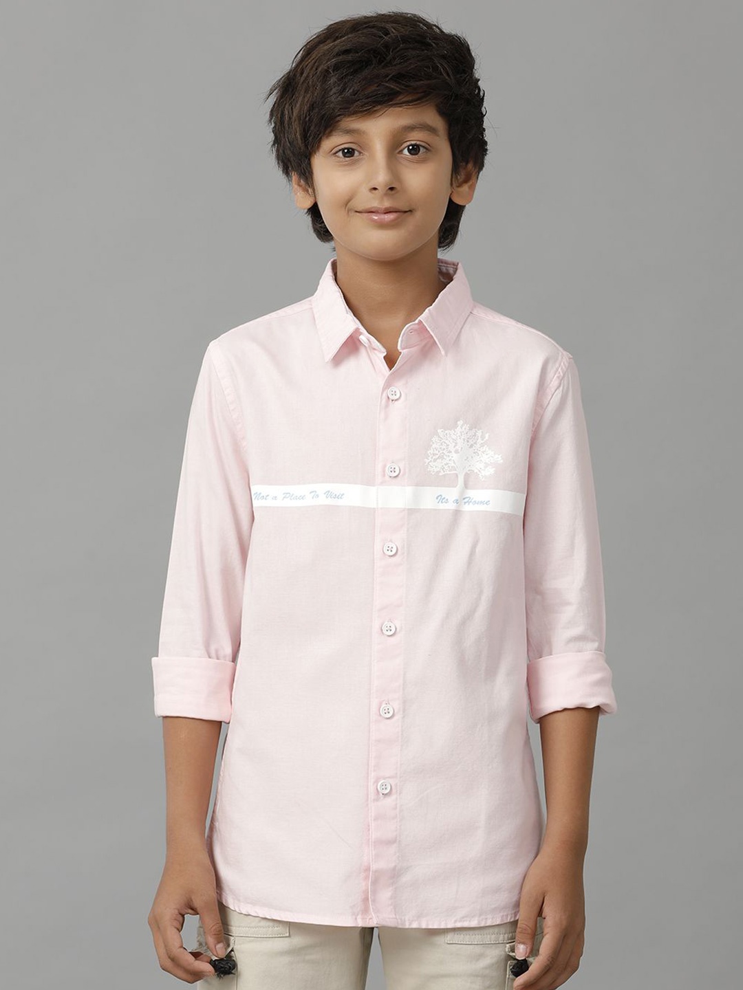 

UNDER FOURTEEN ONLY Boys Spread Collar Graphic Printed Cotton Casual Shirt, Pink