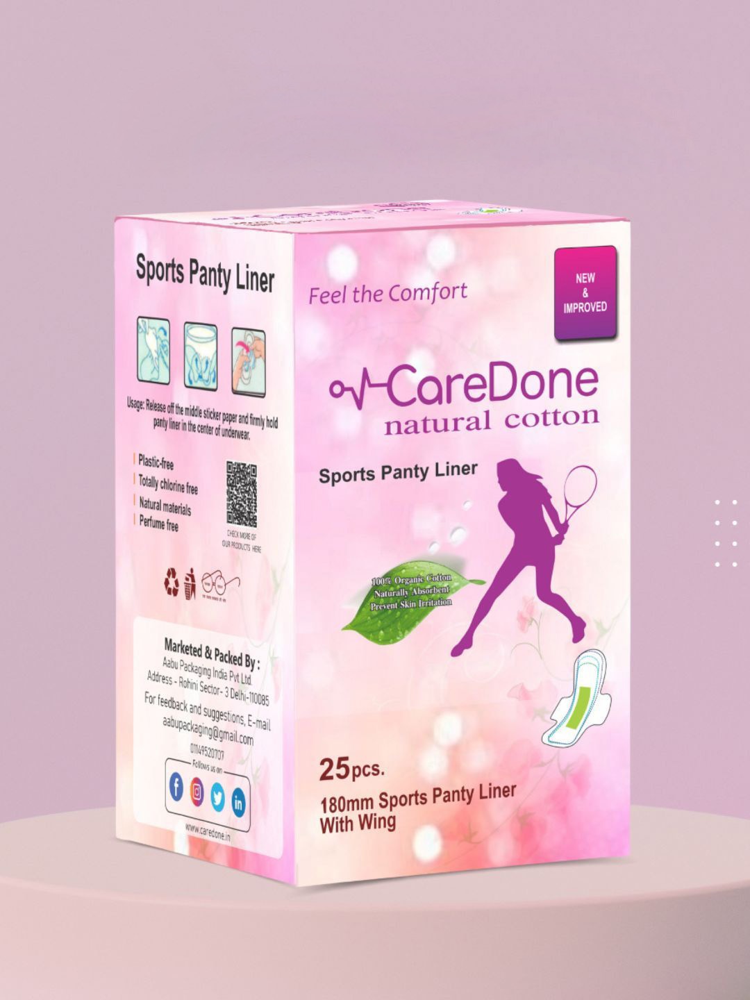 

CareDone Organic Cotton Ultra Thin Sports Panty Liners With Wing - 25 Pcs, White