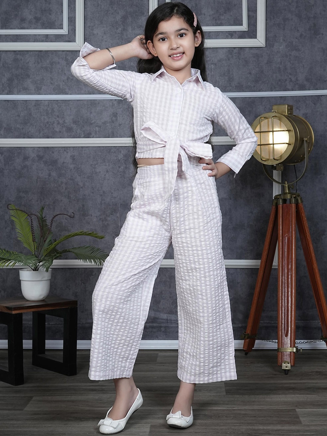

RANJ Girls Knotted Checked Shirt with Trousers, Mauve