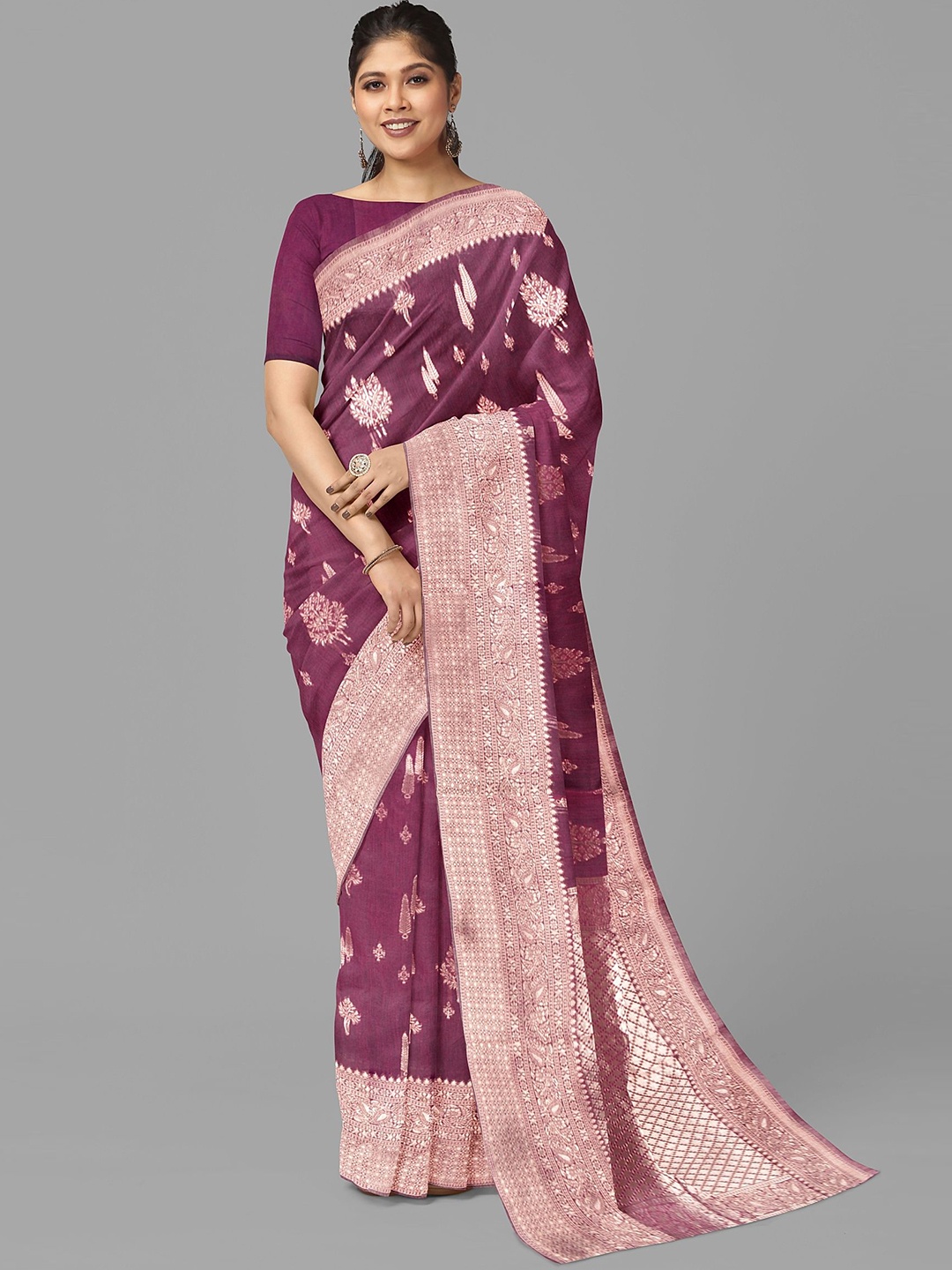 

The Chennai Silks Floral Woven Design Jute Cotton Fusion Saree, Purple